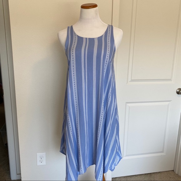 west loop Dresses & Skirts - Boho striped chambray halter dress open back XL